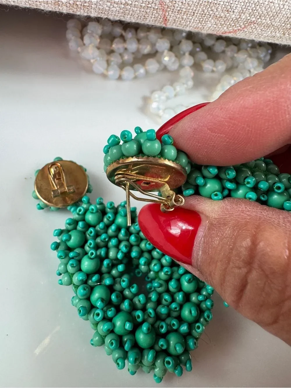 70’s Bohemian Vintage Green Beaded Statement Earrings